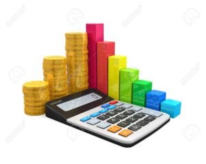 calculadora con monedas y graficos financieros