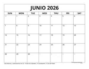 calendario con dias marcados en junio