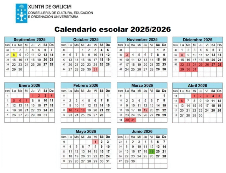 calendario escolar con vacaciones destacadas