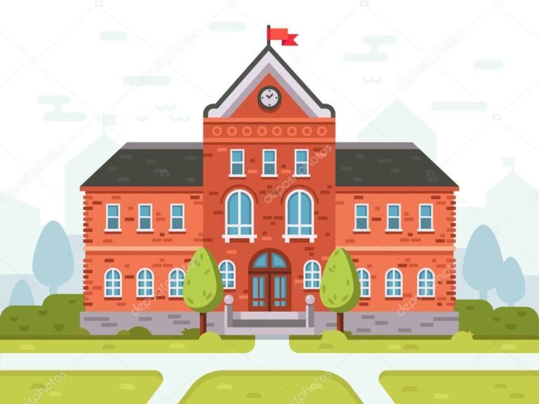 edificio universitario con estudiantes en entrada