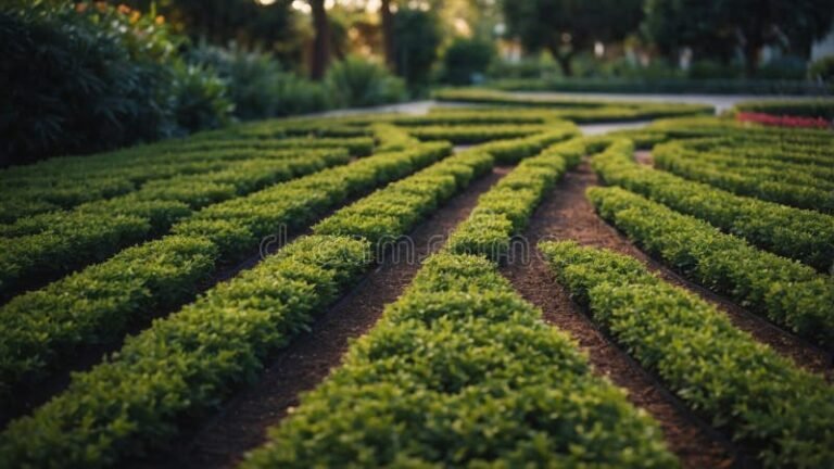 jardin dividido con senderos entre arboles