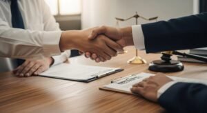 manos entregando documentos legales y contratos