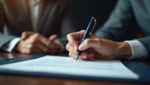 manos firmando contrato financiero elegante