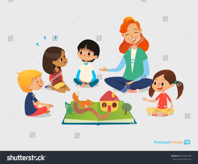 Cómo Enseñar a Niños el Significado de su Nombre Propio con Cuentos 6 ninos escuchando cuentos en circulo alegre