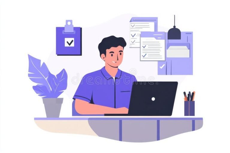 persona usando computadora y documentos personales 1